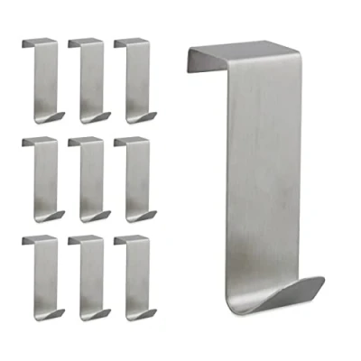 Imagen de relaxdays Colgador Puerta, Pack de 10, Ganchos para Colgar, Perchero, Hojas 2 cm Ancho, Acero Inoxidable, Plateado, Unidades