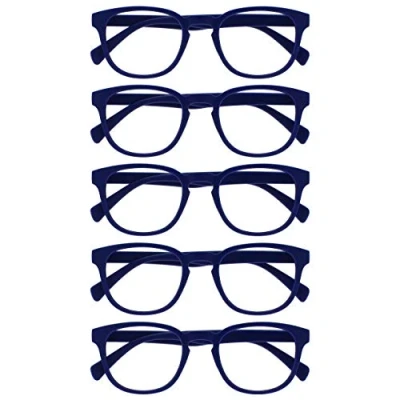 Imagen de OPULIZE Pop Gafas de Lectura Pack 5 Redondas Azul Mate Satinado Bisagras con Muelle Resistentes a los Arañazos Hombre Mujer RRRRR2 3 +2.50