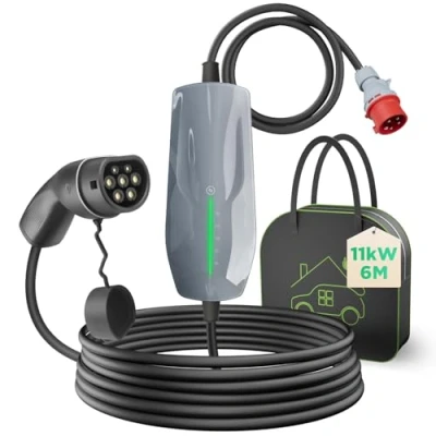 Imagen de WISSENERGY Tipo 2 Cable de Carga 11KW EV Cargador con Enchufe CEE, 16A Estación Caja Pared móvil trifásica para vehículos eléctricos EVSE, IEC 62196 2, 6 Metros