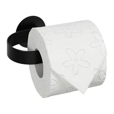 Imagen de Relaxdays Portarrollos Baño, Acero Inoxidable, sin Taladrar, Soporte Papel Higiénico Adhesivo, 5,5 x 15,5 8,5cm, Negro, 5,5x15,5x8,5 cm