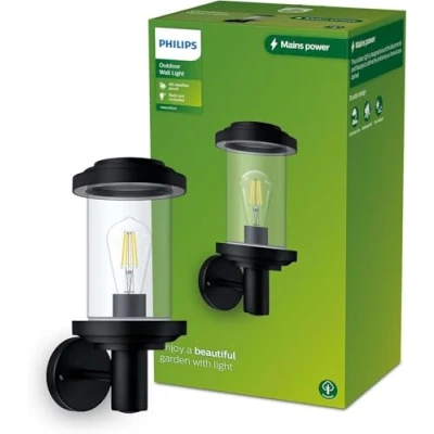 Imagen de Philips Lighting Aplique pared Exterior Listra, formato redondo, negro, max. 25W, resistente a intemperie IP44 (no incluye bombilla)