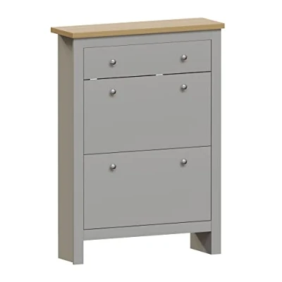 Imagen de Marca Amazon Vida Designs Zapatero Arlington, Madera de ingeniería, Gris y Roble, H 108 x W 78 D 24 Cm