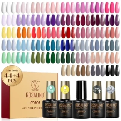 Imagen de ROSALIND Esmaltes Semipermanentes Para Uñas, 48 Piezas Blanco Rosa Morado Amarillo Naranja Rojo Colores Semipermanente Azul Verde Marrón, UV/LED Mini Pintauñas Nail Art Regalo
