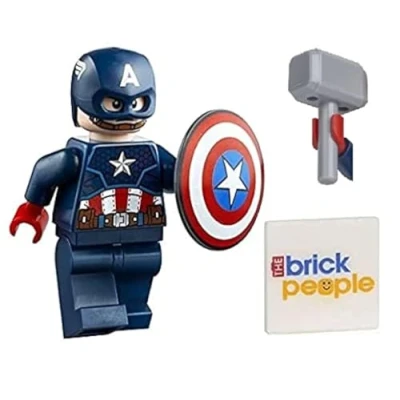 Imagen de LEGO Superhéroes: Minifigura Capitán América con escudo y Mjolnir