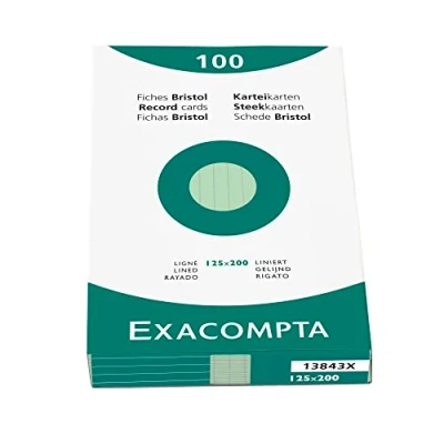 Imagen de Exacompta Bristol Tarjeta de registro, Rayado, 125 x 200 mm, paquete 100 tarjetas, Verde, tarjetas