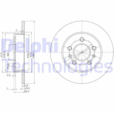 Imagen de DELPHI BG2696 Disco de freno 265 10 5 macizo aceitado sin procesar cojinete rueda, anillo sensor ABS RENAULT: LAGUNA 1, 1 Grandtour