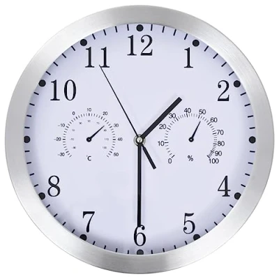 Imagen de vidaXL Reloj Pared Termómetro Higrómetro Cuarzo Cocina Baño Sala Blanco Plata
