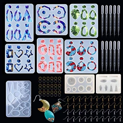 Imagen de Woohome 9 Pz Molde Silicona Pendientes Resina Moldes de Joyería, Silicona, y Anillos Salto para Joyería Pendiente Bricolaje