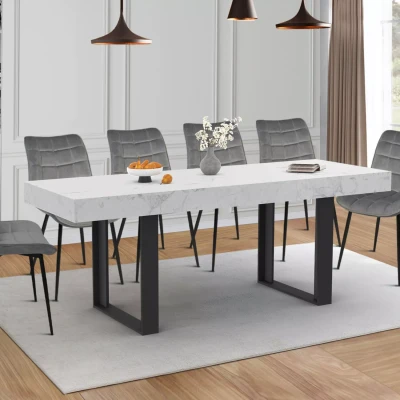 Imagen de IDMarket Phoenix Mesa de comedor extensible rectangular 6 10 personas, bandeja efecto mármol blanco Alaska 160 200 cm