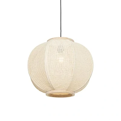 Imagen de Qazqa oriental Lámpara colgante natural 48 cm Rob Textil/Acero Redonda Adecuado para LED Max. 1 x 60 Watt