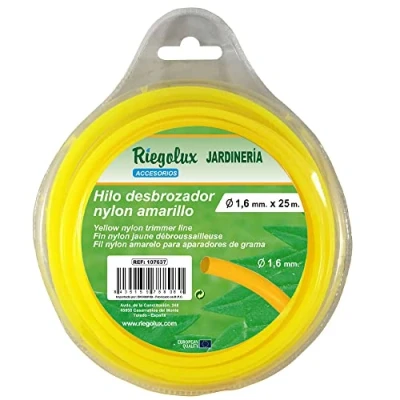 Imagen de RIEGOLUX Hilo Desbrozadora, Nylon Redonda, Amarillo, 1.6 mm x 25 m, Desbrozadora para Disco de Cortacespede, Jardín y Exteriores