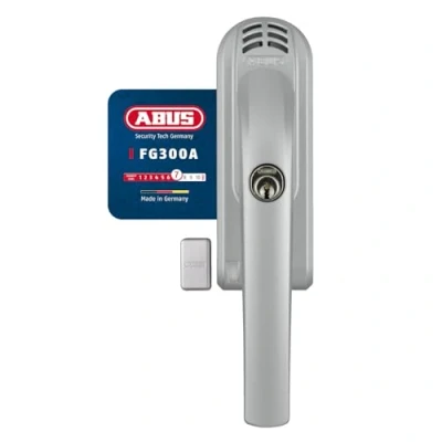 Imagen de ABUS Tirador de ventana con cerradura FG300A AL0145 Pomo para cilindro presión y función alarma, cierre uniforme, nivel seguridad 7 71905 Plata