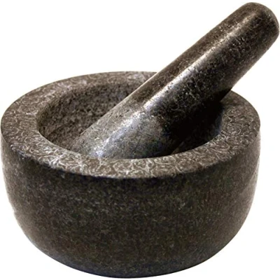 Imagen de JADE TEMPLE Mortero de Piedra con Maja, Granito Macizo 13 cm diámetro y 7 Altura, Gris