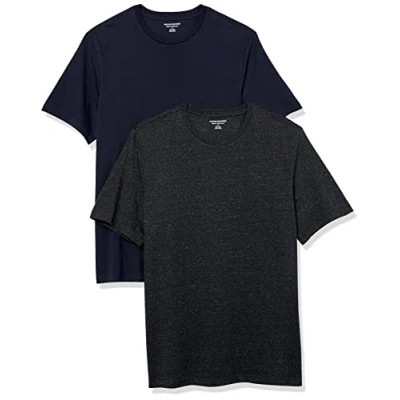 Imagen de Amazon Essentials Camiseta de manga corta, cuello redondo y corte recto Hombre, Pack 2, Azul Marino/Carbón Mezcla, XXL