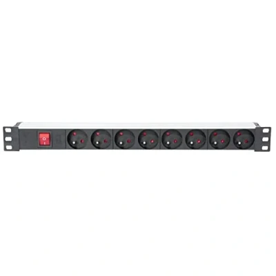 Imagen de Ibiza LC806 Regleta de 8 vías para Montaje en Bastidor 19&quot; con Interruptor Principal Aleación Aluminio Negro Tomas francesas
