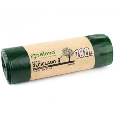 Imagen de Relevo 100% Reciclado bolsas de Basura, con autocierre, extra resistentes 100 L, 10