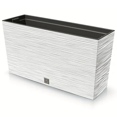Imagen de Prosperplast Furu Case Medio Jardinera con Maceta Macetero Tiesto para Plantas Interior y Exterior Plástico Resistente Rectangular 77x23,5x40,6cm (Blanco)