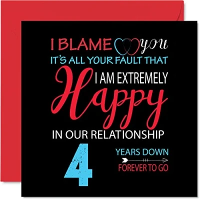 Imagen de Divertida tarjeta de aniversario frutas o flores para marido y esposa, con texto en inglés &quot;Your Fault I&#039;m Extremely Happy&quot;, felicitación 4 pareja, tarjetas