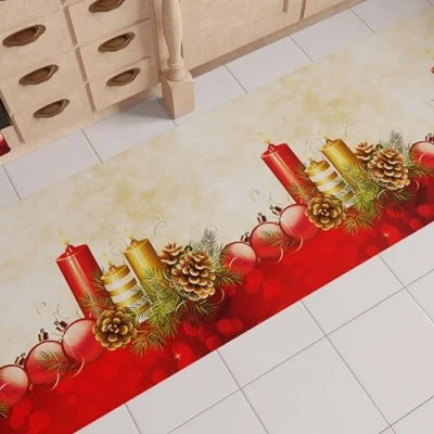 Imagen de PETTI Artigiani Italiani Alfombra de Cocina navideña, navideña para Antideslizante y Lavable, Navidad, 52 x 380 cm con Velas, Fabricada en Italia