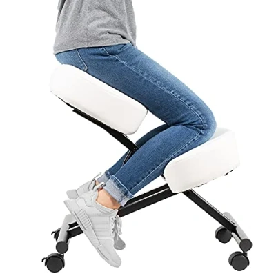 Imagen de Silla ergonómica con Rodillas, Taburete Ajustable para el hogar y la Oficina, Mejora tu Postura un Asiento en ángulo, Cojines Gruesos cómodos, Color Blanco