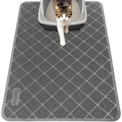 Imagen de Conlun Alfombra Gatos Arenero, 89 x 58 cm Alfombrilla Arenero Gato, Diseño de control dispersión malla rejilla, Material impermeable y antideslizante, Fácil limpiar Lavable, Gris
