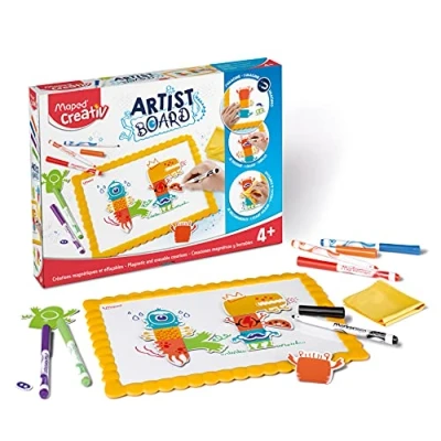 Imagen de Maped Set de Manualidades para Niños Creaciones Magnéticas y Borrables Monstruos Apto a Partir 4 Años Incluye 1 Pizarra Magnética, Paño, 6 Rotuladores Lámina Imanes
