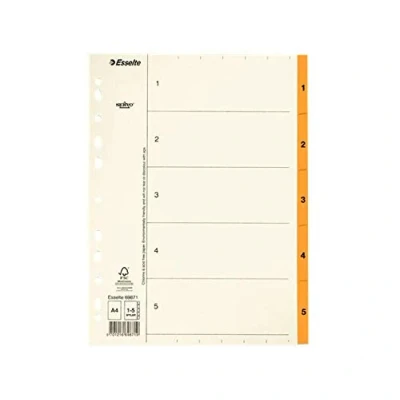 Imagen de Esselte Índices numéricos de papel Mylar, Tamaño A4, Tipo 1 5, Naranja, 69871