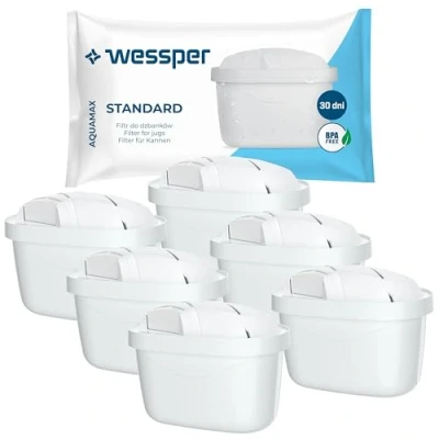 Imagen de Wessper Cartucho de Filtro Agua Compatible con la Jarra Brita Maxtra, carbon activo y resina intercambio iónico, Cartuchos Agua, 6 piezas