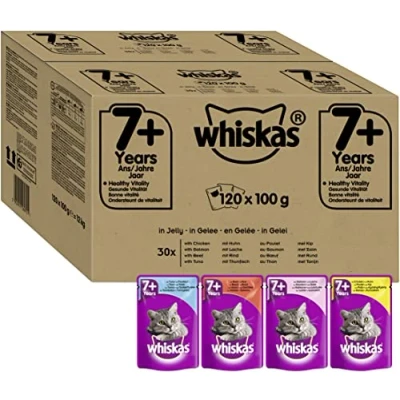 Imagen de Whiskas 7+ Cat Pouches Mixed Selection en gelatina, 120 unidades x 100 g
