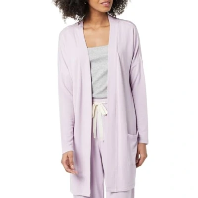 Imagen de Amazon Essentials Cárdigan con Abertura Frontal de Tejido Rizo, Ligero y Ajuste Informal para Estar en Casa Mujer, Lavanda, S