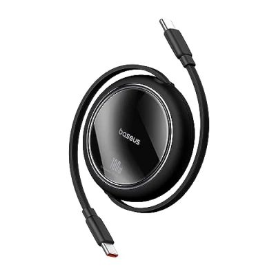 Imagen de Baseus cable USB C, 100 W, PD 5 A, QC 4.0, tamaño mini, retráctil, de carga rápida C a preestablecido 4 niveles para iPhone 15, Samsung iPad, fácil guardar,