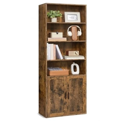 Imagen de VASAGLE Librería, Estantería Vertical de 6 Niveles, con Puertas, 24 x 60 175 cm, para Salón, Estudio, Oficina, Comedor, Marrón Rústico LBC402K01