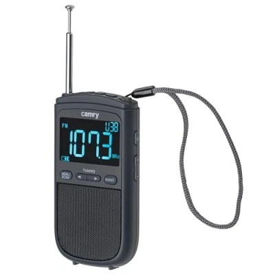 Imagen de Camry Radio Digital Portátil, CR 1905, Pantalla LCD, FM/Am, Batería 900mAh, USB C, Antena Telescópica, Negro