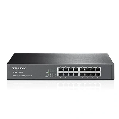 Imagen de TP Link TL SF1016DS Conmutador Fast Ethernet de 16 Puertos (10/100 Mbps, Plug and Play, Metal, Escritorio, Montaje en Bastidor, sin Ventilador, Vida Útil Limitada)