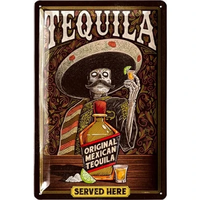 Imagen de LANOLU cartel de chapa retro para bar, decoración Tequila Served Here, metal vintage como accesorios alcohol sala fiesta, cóctel regalo,
