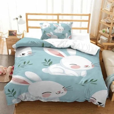 Imagen de Funda Nórdica Conejo Juego De Ropa Cama 2 Piezas Impresión 3D con Fundas Almohada,Microfibra Edredon Cremallera para Niños Y Niñas Single（135x200cm）