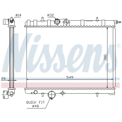 Imagen de NISSENS 63697 Radiador, refrigeración del motor Aluminio 380 549 26 Aletas soldadas PEUGEOT: 206 Hatchback, SW, Furgón