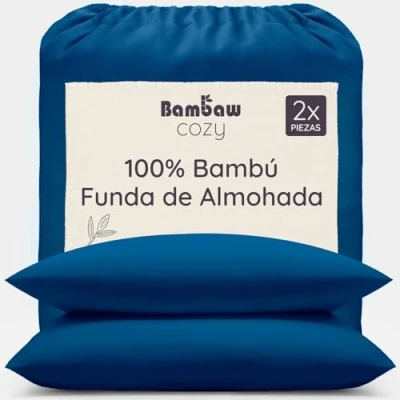 Imagen de Fundas de Almohada Bambú Azul Marino 50x75 cm Tacto Suave y Fino 2 x Funda Antiácaros Tejido Transpirable Pillow Case Cojín Bambaw