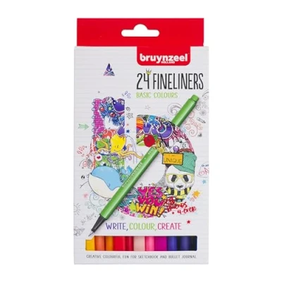 Imagen de Bruynzeel Fineliner Set de 24 Colores Bolígrafos para Escribir, Dibujar, Bullet Journaling, Libros Colorear Adultos