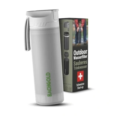 Imagen de Bachgold® Botella filtro purificador Para exterior [650ml] capacidad de filtrado 1500 L I Elimina el 99,99% las bacterias y filtra virus, partículas metales pesados situaciones críticas