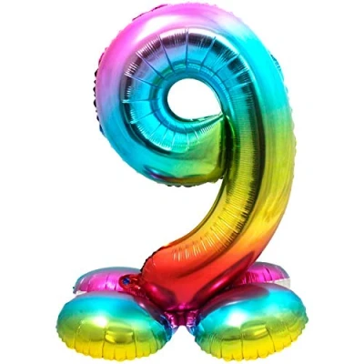 Imagen de Folat Number Globo de plástico Rainbow con base Número 9 aprox. 81 cm, color, Costumes (8714572642996)