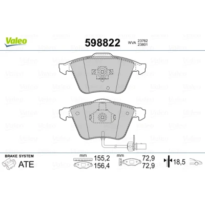 Imagen de VALEO 598822 Juego de pastillas freno Eje delantero excl. contacto avisador desgaste Chapa antichirridos VOLVO: S40 II, V40 Hatchback, V50