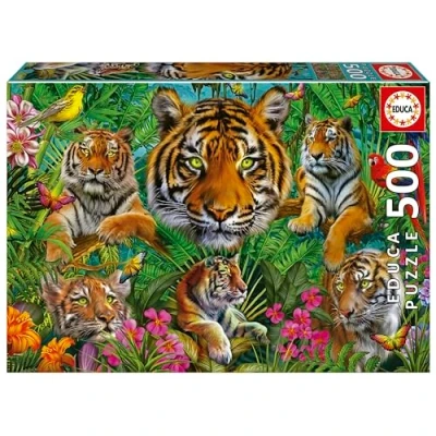 Imagen de Educa Jungla de Tigres Puzzle 500 Piezas para Adultos. Medidas: 48 x 34 cm. Incluye Cola Fix Puzzle. A Partir 11 años (19902)
