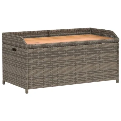 Imagen de vidaXL Banco con almacenaje Madera Acacia ratán PE Gris 100x50x52 cm