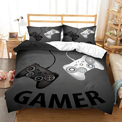 Imagen de Juego de Ropa Cama Gamer Gamepad,Funda Nórdica in Microfibra Controlador Videojuegos Creativa Impresión 3D para Niño Adolescentes Chico (Gris, 180x220cm)