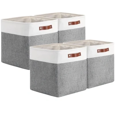 Imagen de Mangata Cesta de almacenamiento tela, Set 4 cajas cubo para estantes, armario, dormitorio