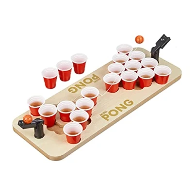 Imagen de Relaxdays Mini Mesa de Beer Pong, Juego Bebidas, 25 Vasos Rojos, 4 cl, Cerveza y Chupitos, 9 x 58 20 cm, Natural