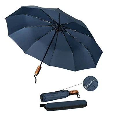 Imagen de VON LILIENFELD Paraguas Bolsillo Azul Oscuro Tejido de Teflón Resistente al Viento Plegable Ligero Estable Apertura Automático Compacto Clark