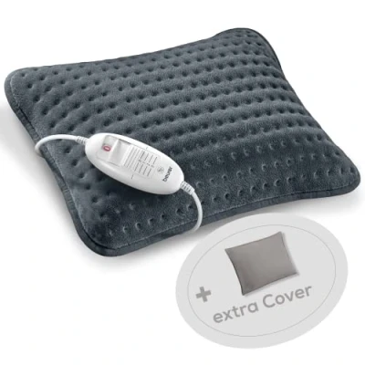 Imagen de Beurer HK 48 Cosy Almohadilla eléctrica para sofá con calentamiento rápido, 3 ajustes de temperatura iluminados y desconexión automática, cojín suave funda fieltro adicional, gris