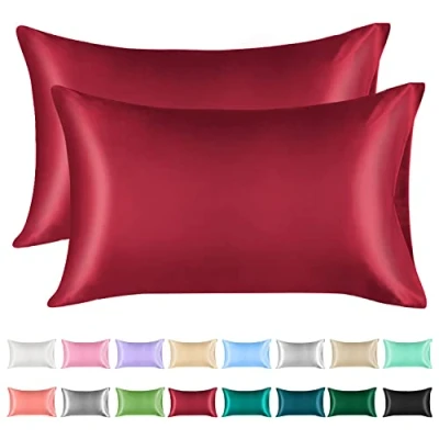 Imagen de Lirex 2 Paquetes Funda de Almohada Satén 40x70cm, Suave como una Seda, Fundas con Cierre sobre, Protege Cabello y Piel, Certificado Oeko Tex, （Vino Rojo）